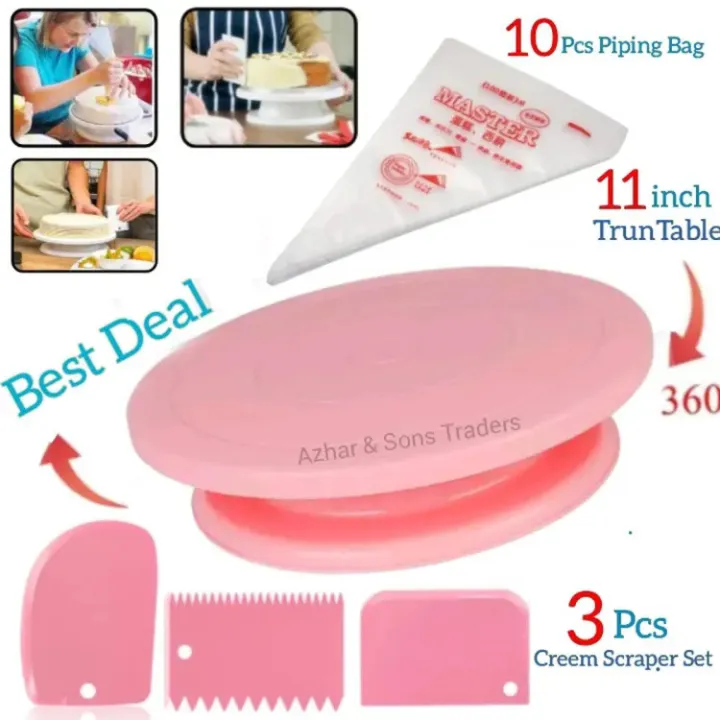 11%20inch%20High%20quality%20Rotating%20Cake%20Turntable,%203Pcs%20Cake%20Creem%20Scraper%20Spatula%20Set,%2010Pcs%20Disposable%20Piping%20Bags%20,%20Decorating%20Turn%20Table%20-%20Image%202