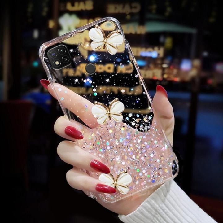 For Xiaomi Redmi 10A / Redmi 9C Back Cover Luxury Bling 3D Diamond Butterfly Shining Gold Foil Girls Cases Space Glitter Stars Soft Silicone Mobile Phone Protective Case