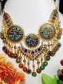 Gold Plated Multicolor Afghan Style Necklace Set with Coins – Traditional Handmade Ethnic Jewelry. 