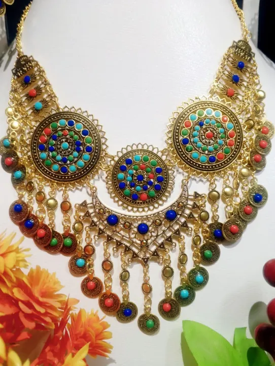 Gold%20Plated%20Multicolor%20Afghan%20Style%20Necklace%20Set%20with%20Coins%20%E2%80%93%20Traditional%20Handmade%20Ethnic%20Jewelry%20-%20Image%205