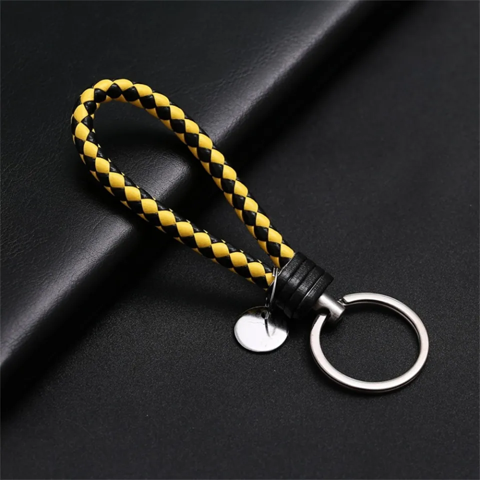 Car Keychain Key Fob Red Rope Leather Strap Weave Chain Key Ring Black & White E - Foto 4