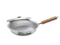 Silver Steel Frying Pan With Lid / Anodized Wood Handle Frying Pan - Size 22,24 & 27cm. 