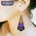 Green forest Hook Earrings Colorful 3-layered Faux Leather Hook Earrings. 