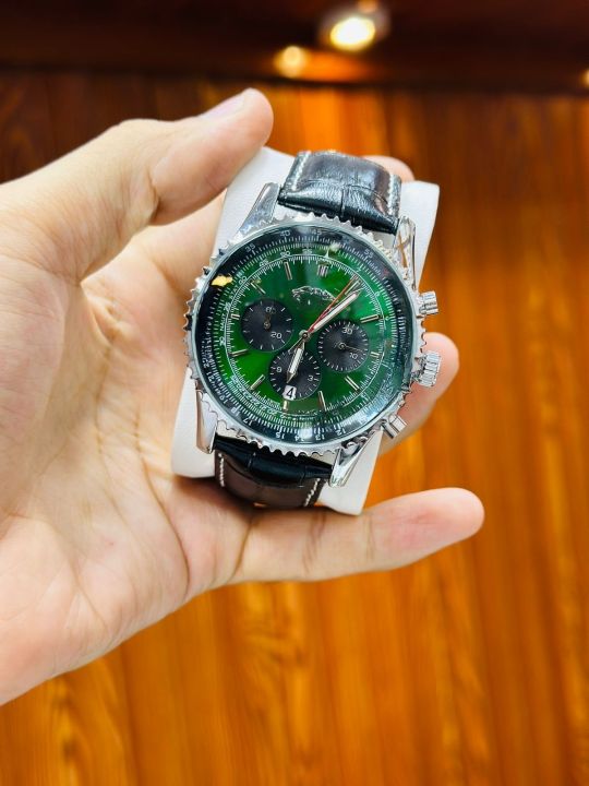 CRONOGRAPH STOP WATCH WORKING QUARTZ MACHINE LEATHER STRAP WATCH FOR MEN