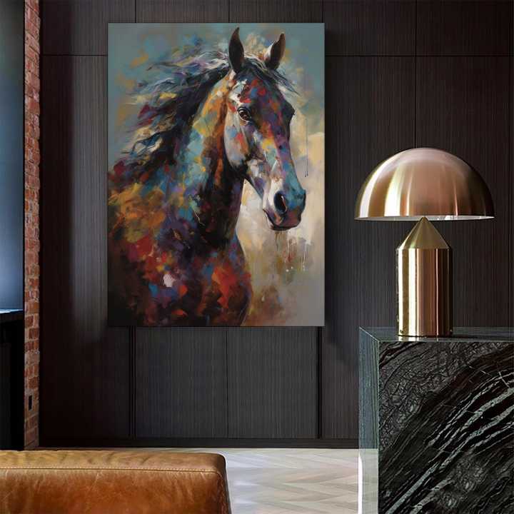 Black Horse Canvas Print Painting Poster, Horse Wall Painting, Animal Decor, Modern Artwork, Animal Wall Art, Home Gift, Ready to Hang Solid Frame Canvas Painting
