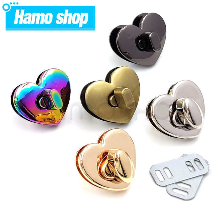 1pc 30m/32mm Metal Heart Shape Turn Lock Clasp Buckles For Bag Purse Hat Decor Hardware Diy Craft Purse Accessory