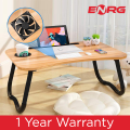 Energy - ENRG Wooden Gaming Laptop Table With Fan For Bed Foldable Stand Ergonomic Portable Drawing Notebook Reading Food Breakfast Serving With Inbuild Tablet And Cup Holder Slots Couch Black Brown Pink Yellow Green White Blue. 