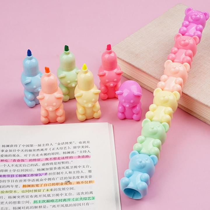 【HOT】 Kawaii 5 Colors Little Bear Fluorescent Marker Pen Set Highlighter Pens Painting Highlight Mark Cute Stationery School Supplies