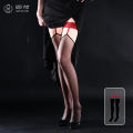 Qing He Hanging W1395d Stockings Contrast Color Silicone Non-Slip Open Sexy Silky Temptation Black Silk Knee Socks Stockings. 