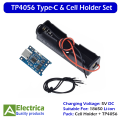 Type-C TP4056 5V 1A Li-ion Battery Charging Module and 18650 Single Cell Holder Lithium Battery Charging Kit. 