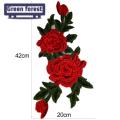 Green forest Clothes Patch Fine Texture Red Green Floral 3D Embroidery Patch Applique. 