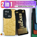 Bundle of 2 - Redmi A1 Plus / A2 Plus Wooden Texture TPU Back Cover Case + Premium Quality OG Gorilla Glass. 