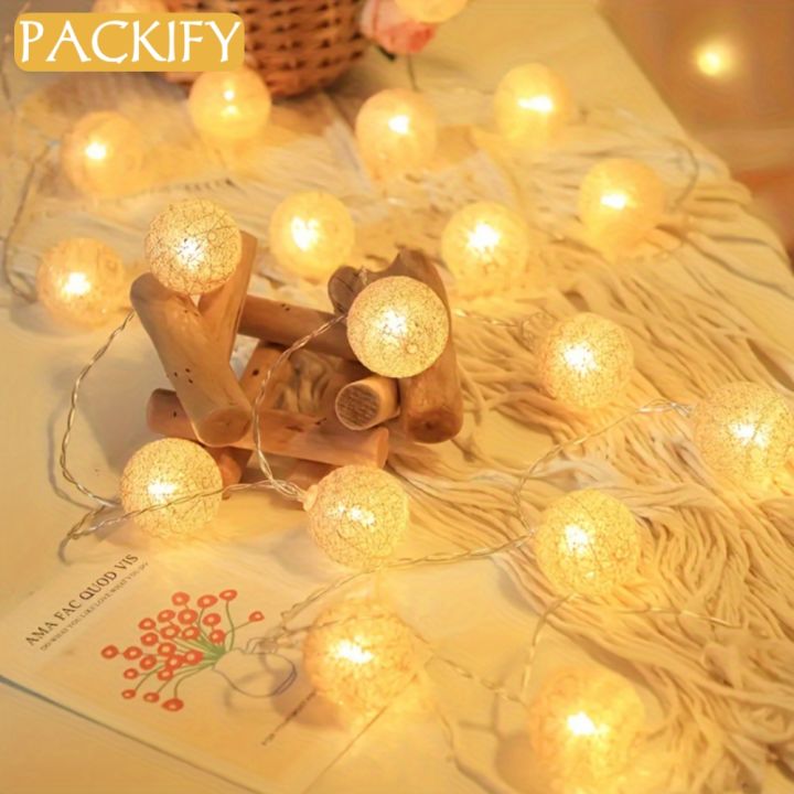 PACKIFY - 10 Cotton Ball LED String Fairy Lights Battery Operated - Led Lights for Room Decoration