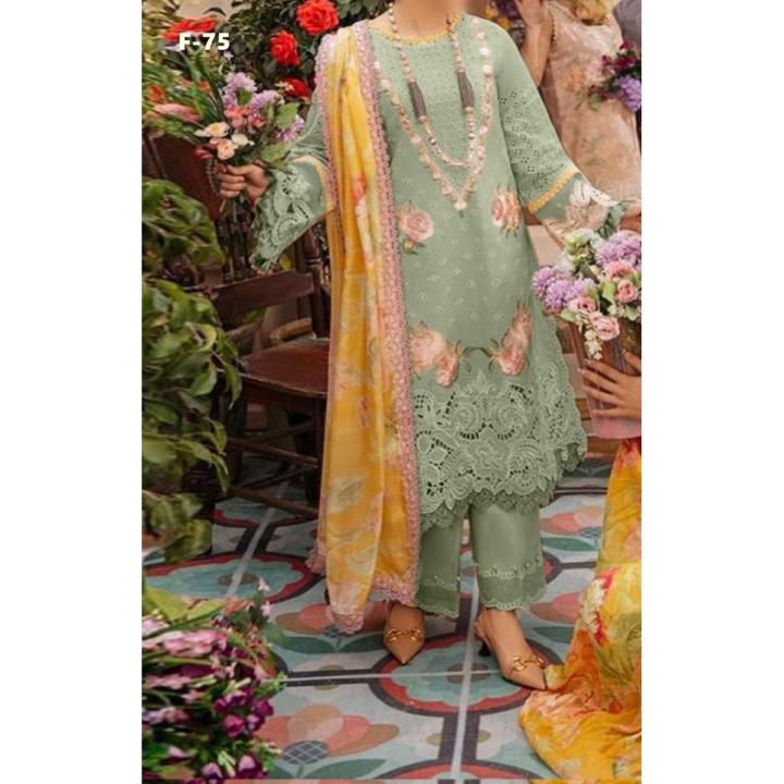 Fancy Lawn Chikankari Embroidered Dress With Silk Dupatta For Women - Unstitched