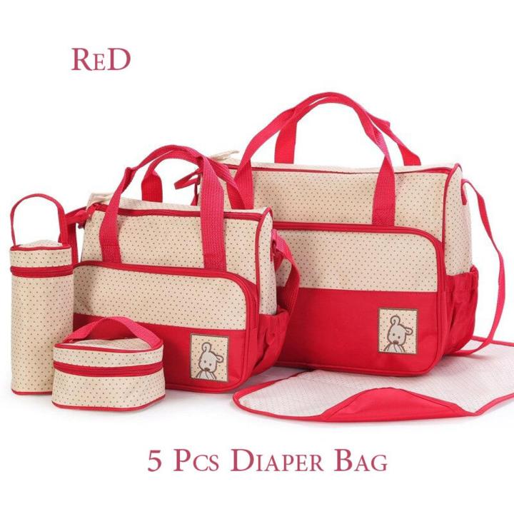 5Pcs Baby Diaper Bag Portable Multi Functional Waterproof Red / Diaper Baby Bag Set 5 Pcs