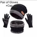 Pack of Two ( cap scarf / Pair of Woolen Gloves ) Winter Beanie Hat Cap Neck Warmer Scarf Set Fleece Lined Skull Cap and Scarf Unisex Hat & Scarf Set Stylish Knit Skull Cap for Men Women Gift. 
