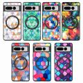 For Google Pixel 7 Pro Colored Drawing Leather Back Cover Magsafe Phone Case. 