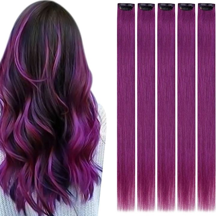 5pcs Purple Clip in Hair Extensions