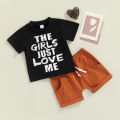 Baby Boys 2PCS Pants Set, Short Sleeve Letter Print O-Neck T-Shirt + Plain White Straps Short Pants, Toddler Boys Summer Clothes. 