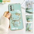 UCUC for OPPO F19 A74 A95 Back Cover Cute kitty Mirror Multifunction Folding Bracket Luxury 6D Plating Case Soft Silicone Square Phone Cases for Boys for Girls. 