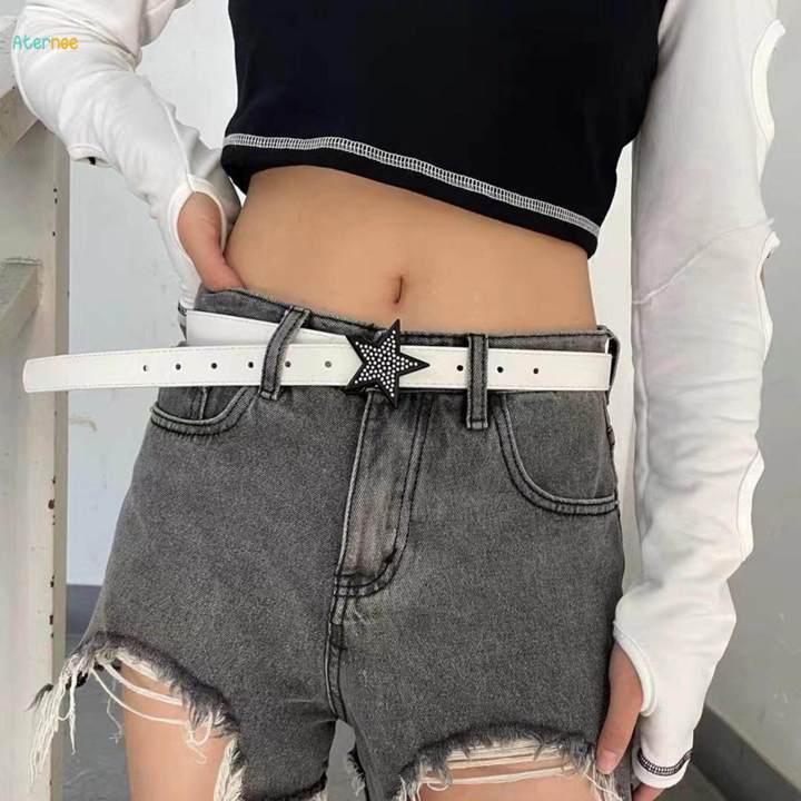Women PU Leather Belt 1.1inch Width Versatile Ladies Waist Belt White