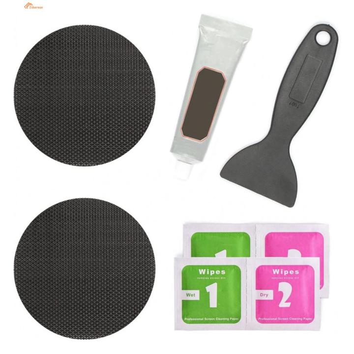 Tainrunse Heavy Duty Trampoline Patch Durable Repair Kit 1 Set 4x4-inch with Scraper Adhesive Waterproof Cover Square Black Patches for Easy A