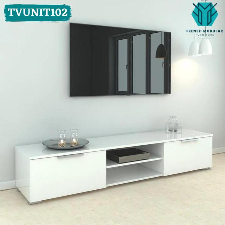 TVUNIT102 - Gloss White TV Console Entertainment Unit MDF Lasani Table Living Room Meuble TV Bedroom Furniture Console Desk