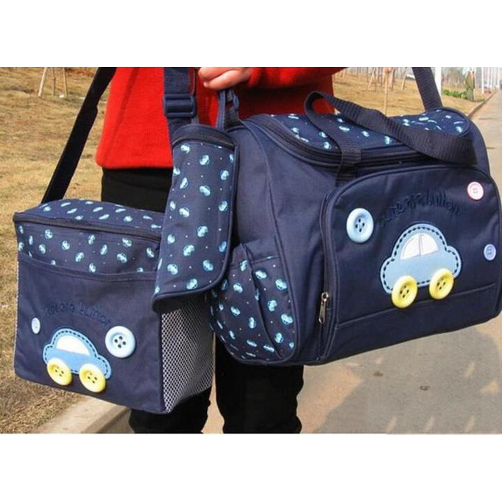 4PCS Car Print Mother Bag Baby Diaper Bags Sets Multifunctional Baby Nursing Nappy Bag For Mom Organizer Daraz.pk