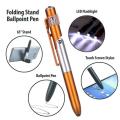 4 In 1 Multifunction Ballpoint Pen With LED Light Fold Phone Holder Night Read Writing Pencil Office School Student Stationery. 