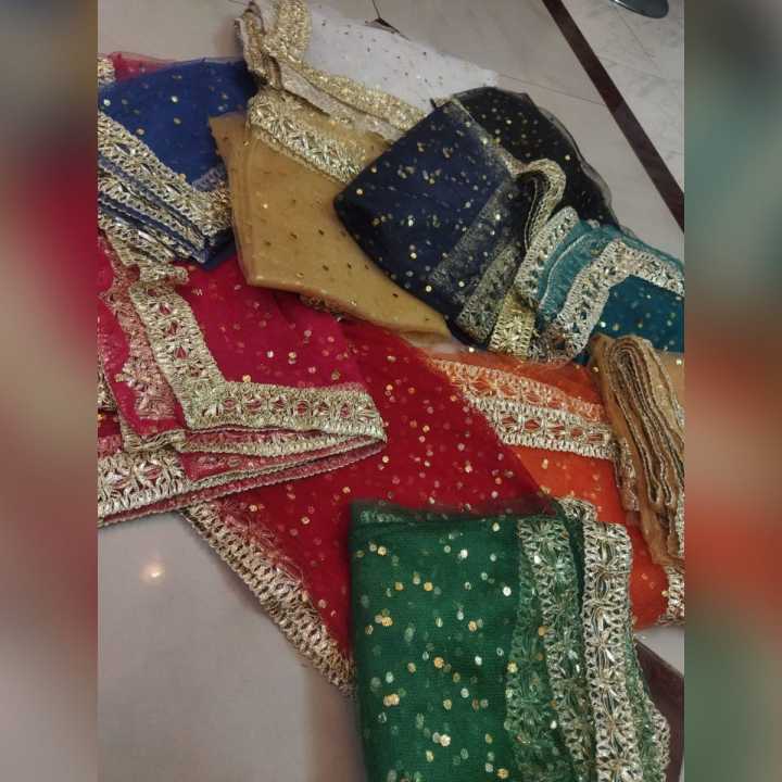 Net Dupatta 4 Side Gota Lase For Women Dyeable With Golden Lining And Border -  Net Dupatta for Girls / Ladies & Women - Chunri - Organza Dupatta in Black,  Red , White and More Different Colour - Stole - Scarf