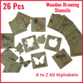 Set of 6Pcs | 15Pcs | 26Pcs A to Z Complete ABC Wooden Drawing Stencils for Kids Learning | Wooden Art Kit for Colouring and Painting. 