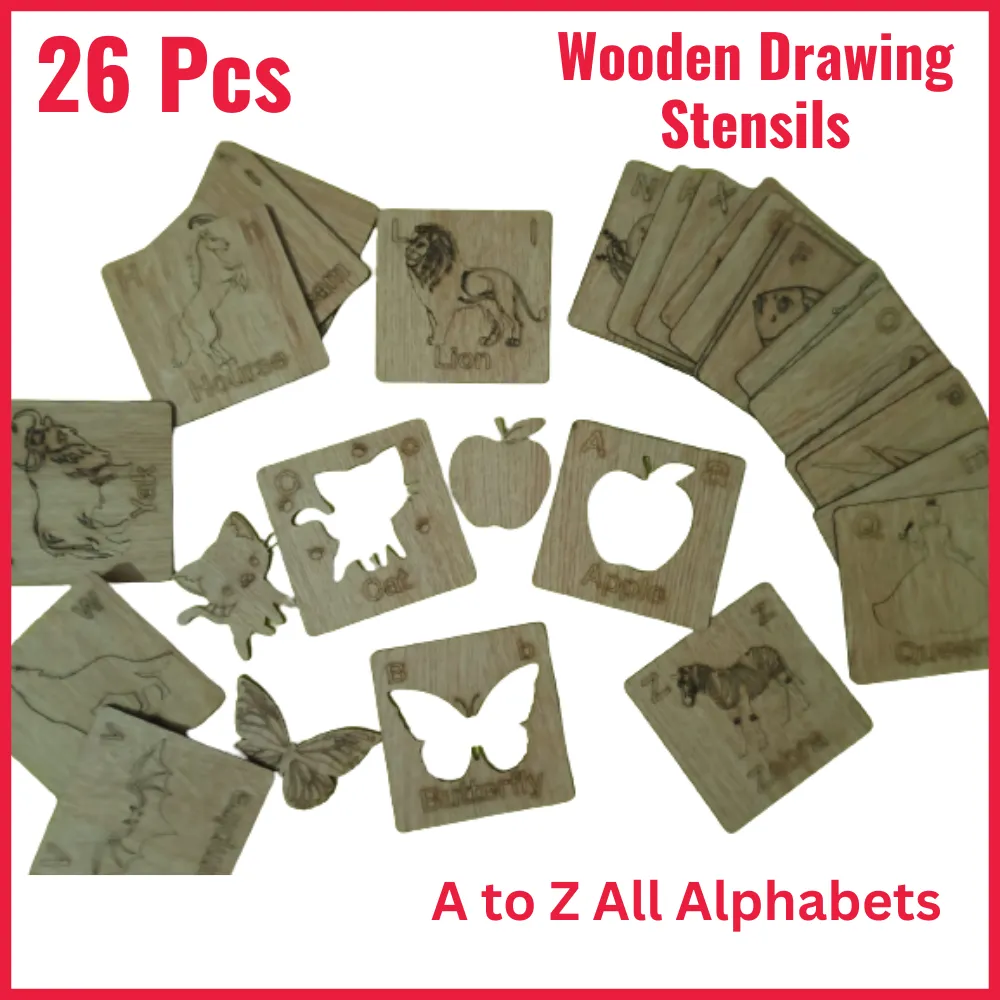 Set of 6Pcs | 15Pcs | 26Pcs A to Z Complete ABC Wooden Drawing Stencils ...