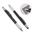 7 in 1 Multi functional Touch Screen Stylus Ballpoint Pen with Screwdriver Spirit Level Scale Ruler - Black. 