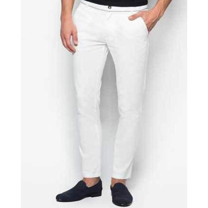 White Cotton Men Slim Fit Chinos