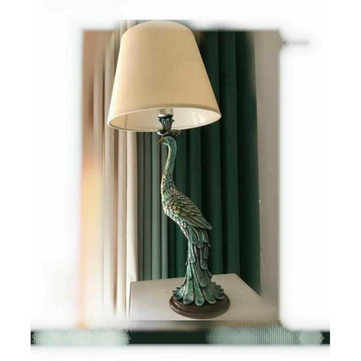pack of 2 peacock table lamp in antique gold with teal shade
