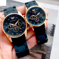 COUPLE WATCH EMPORIO ARMANI RUBBER CHAIN & PUSH BUTTON LOCK DECENT LOOKS (with free normal box).. 