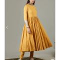 Flared frock detailed with sequence sleeves border paired with chorri dar pujama stitched two-piece suit. 