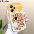 Jizetin for Infinix Hot 30 Play Back Cover Cartoon Cat Mouse Cream Wavy Edge Soft Silicone Phone Case. 