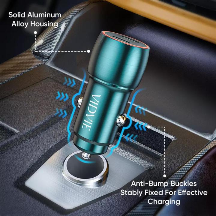 VIDVIE Fast Aluminum Alloy Car Charger Two USB Type C Dual Ports