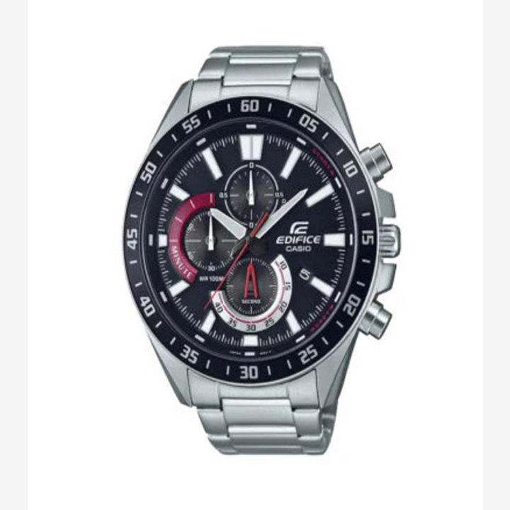 Casio Edifice Mens Black Analog Chronograph Multi-Function Silver Stainless Steel Band Watch-EFV-620D-1A4VUDF