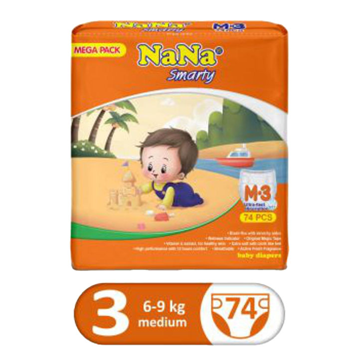 Nana Smarty Diapers Mega Medium Size-3 74pcs (6 - 9 kg)