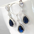 Luxurious and Fashionable Inlaid Blue Diamond Earrings Women's Romantic Bride Wedding Earrings Necklace Set Party Jewelry. 