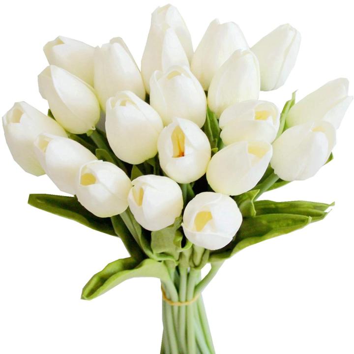 20Pcs White 13.8inch Artificial Tulips Flowers for Party Decoration,Wedding Home Decoration