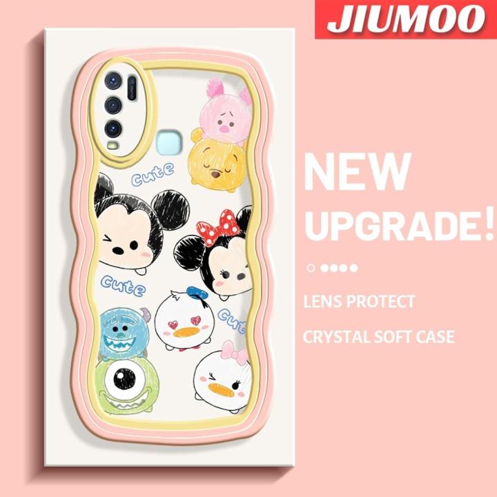 JIUMOO For VIVO Y30 vivo Y30i vivo Y50 Case Cartoon Cute Mickey Macaron Colorful Lovely Cream Wave Border Soft Clear Shockproof Phone Cases Creative Camera Transparent Casing Simple Gentle Protective Cover