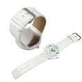 Women Big Case Pointer Soft Faux Leather Strap Quartz White Pencil Wrist Watch. 