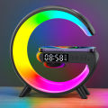 Urban Enterprises-G63 G-Shape Smart Lamp Multifunction Bluetooth Speaker Desk/Table Lamp With Wireless Charger | Digital Alarm Clock | 15W Fast Charging | APP Control RGB Atmosphere Night Light for Room Decoration. 