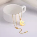 Gold Crescent Moon & Star Necklace for Women – Islamic Pendant Chain, Stainless Steel Jewelry for Girls. 