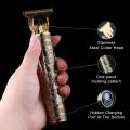 T9 Metal Golden Trimer - Vintage T9 Rechargable Electric Hair Clipper Cutting Machine - Professional Hair Barber Trimmer For Men -Cordless Usb Recharging - Hair Grooming Kit 0mm Gapped Clippers 4 Combs - Golden Color - Metal Body. 