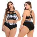 Women  Printing Backless Bikini Top Fashion High Waist Plus Size Plain Thong Two Piece Set. 