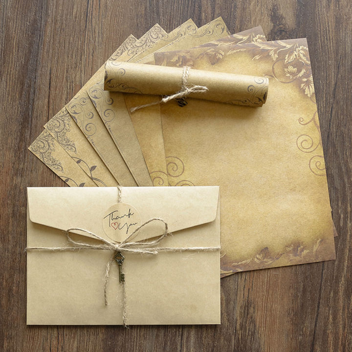 Vintage Kraft Envelope Letter Paper Set Valentine's Day Love Letter Invitation Envelopes Writing Paper with Rope Accessories